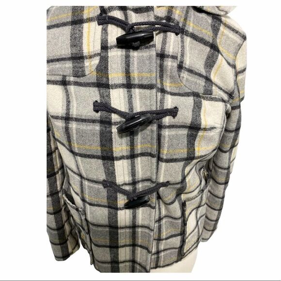 Old Navy Plaid Wool Winter Jacket With Hood‎ Toggle Jacket Gray Yellow Small - Picture 4 of 11
